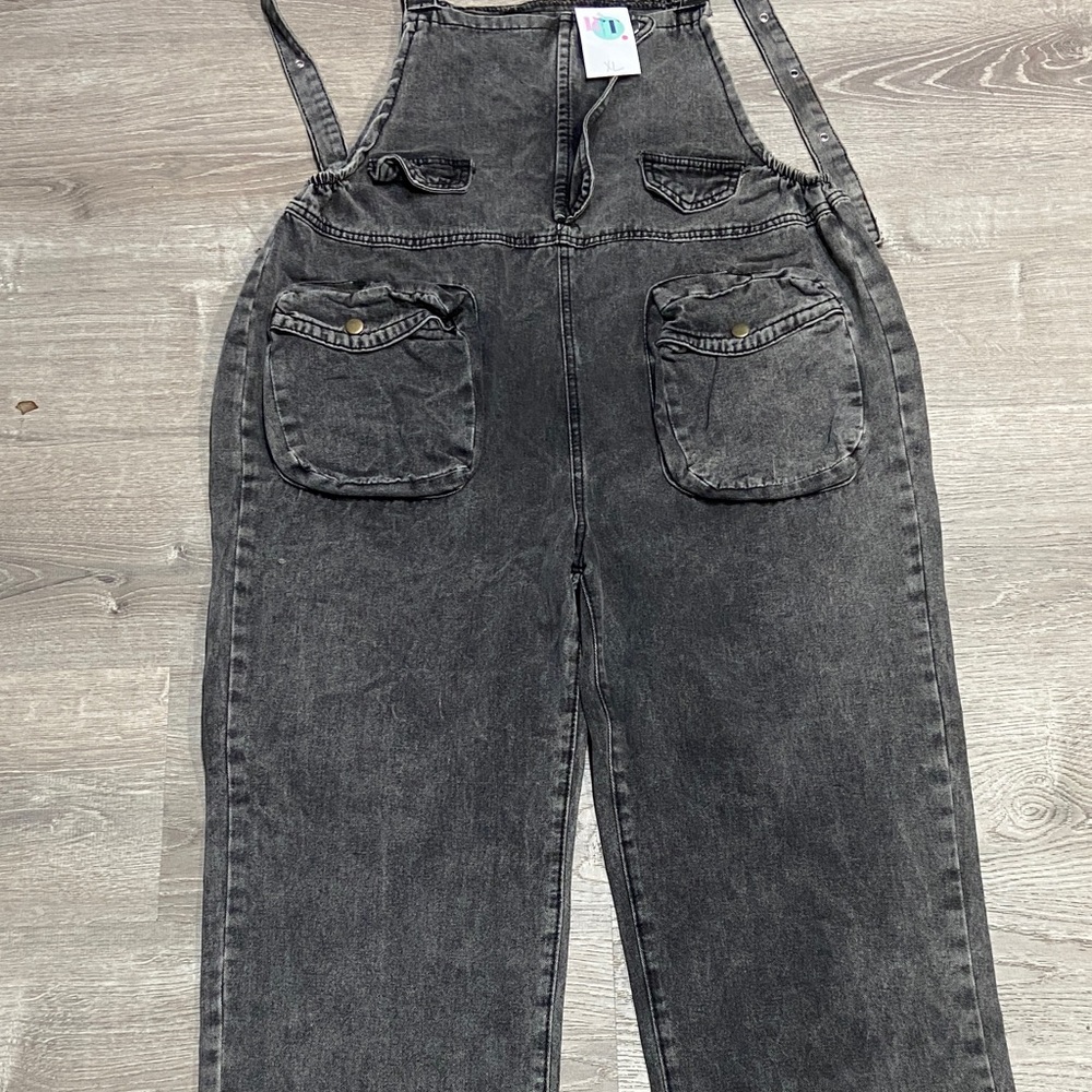 Gray Denim Overalls - Picture 3 of 4